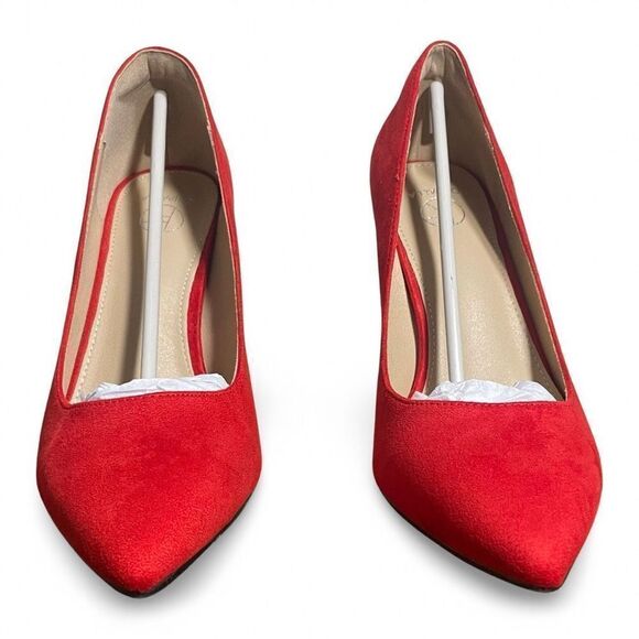 ORIPALLA Stiletto High Heels Pumps, 4” Heel, Pointed Toe, Red Suede, Size 8.5 - Picture 3 of 10